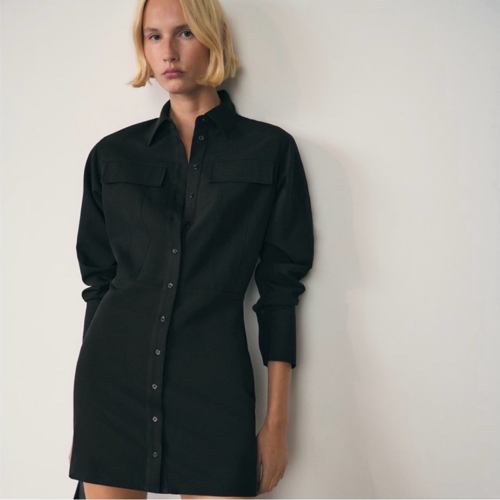MNG Black Collared Shirtdress, 4, Like New